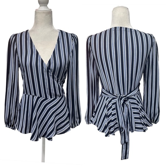 Ann Taylor Tops - Ann Taylor LOFT Women Size XS Blue Striped Long Sleeve Peplum Tie Wrap Tunic NEW